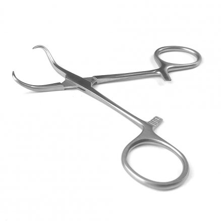 Затискач для операційної білизни, по Backhaus, з кремальєрою. Довжина 11 см